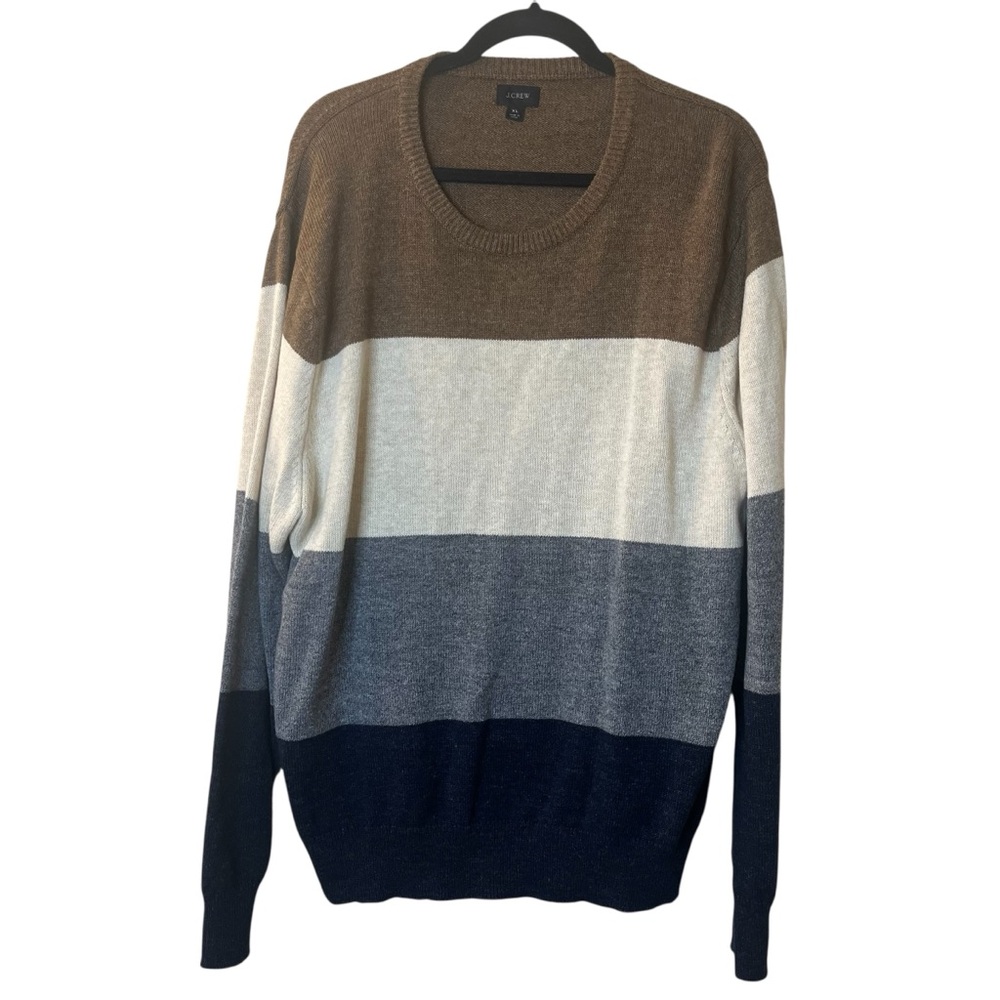 J. Crew Men’s Colorblock Crewneck Sweater in Brown/Ivory/Gray/Navy Sz XL